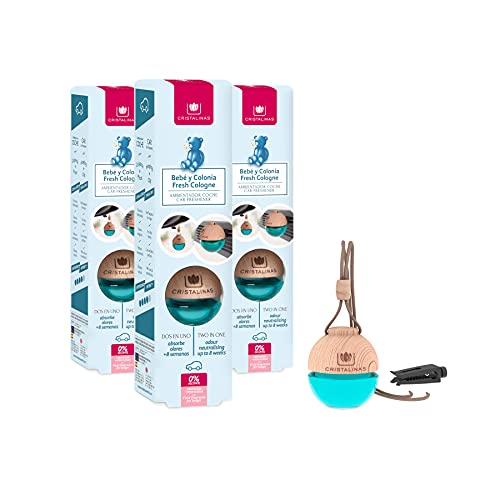 Cristalinas Car Air Fresheners Fresh Cologne Scent, Pack Of 3 - Odour Neutralising 2 in 1 Air Fresheners for Cars, Essential Oils Car Air Freshener Scent for Men & Women lasts upto 8 weeks