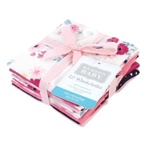 Image of Hudson Baby Unisex Baby Flannel Cotton Poly Washcloths, Butterfly Floral 12 Pack, One Size