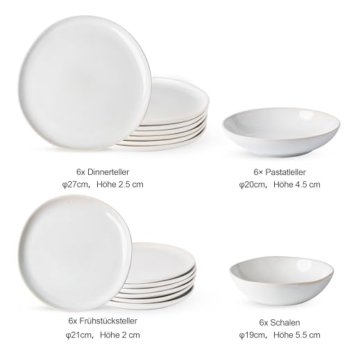 GBhome Steingut Geschirrset 6 Personen, 24-tlg Reaktive Glasur Handarbeit Geschirr Set, Mikrowellen- & Spülmaschinenfest Schüssel- und Teller Set, Beige