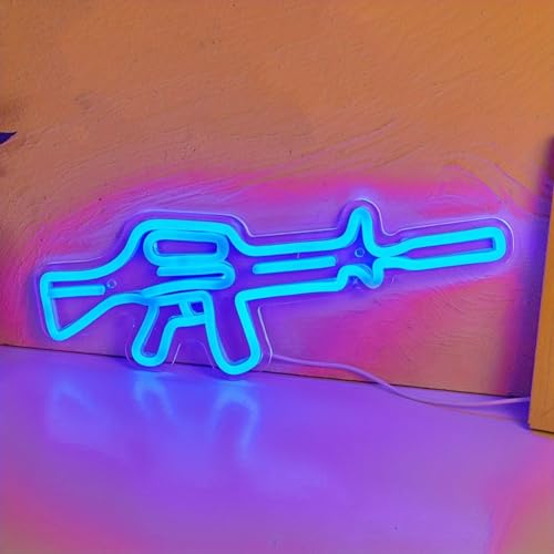 Image of Cusgazy LED Neon Gun Neon Sign, USB Powered Neon Signs Night Light, 3D Wall Art & Game room Bedroom Living Room party Decor lamp for Children Kids Girls Boys (Blue)
