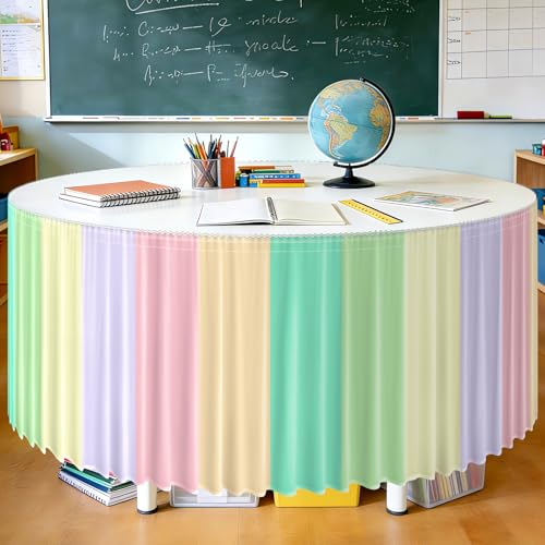 Image of 14FT Ruffle Pastel Table Skirt Teacher Desk Skirt for Classroom Decor Rectangle Round Table Cloth Colorful Desk Cover for Back to School Decorations Birthday Party Supplies Office Bookcase Cabinet