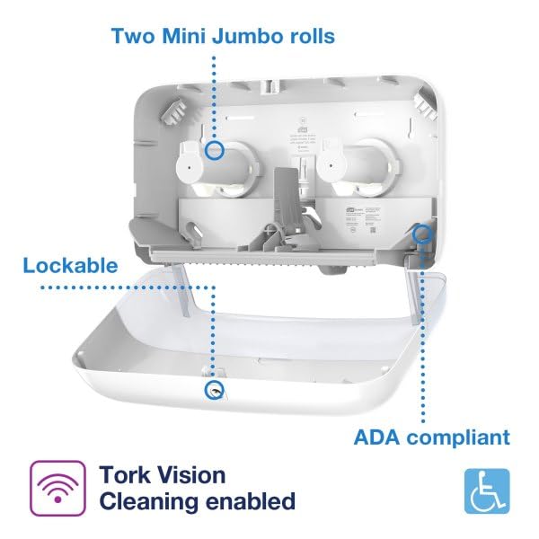 Tork Doppelrollenspender für Mini Jumbo Toilettenpapier Weiß T2, 555560