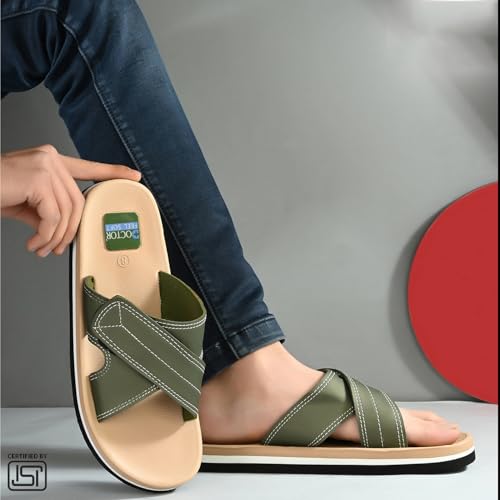 Image of Men's Comfort Slippers with Cross Strap Design | Cushioned Footbed & Shock Absorbing Sole | Lightweight Everyday Wear Slippers for Home, Office & Casual Use