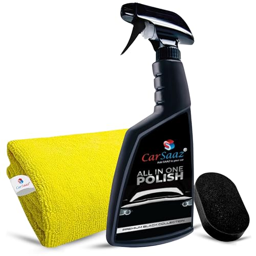 Image of CAR SAAZ All-in-One Polish for Car, Bike | Multipurpose Premium All-in-One Polish 380 ml with Microfiber Cloth 380 GSM | Multi-surface Car & Bike Polish for Interior, Exterior