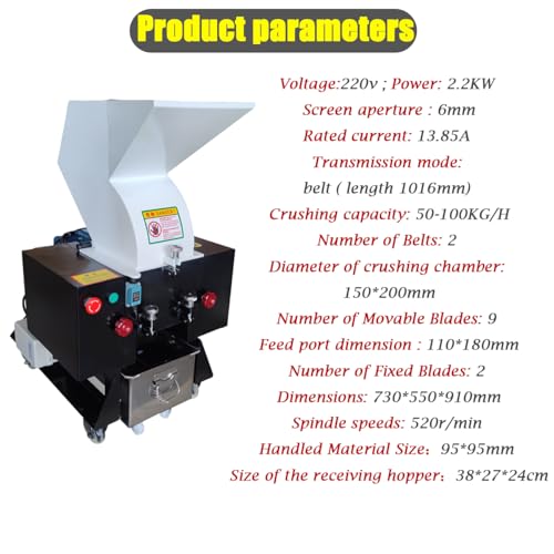 HQHAOTWU Plastic Shredder, Plastic Crusher, Heavy-Duty Recycling and Reusing Crusher for plastic, rubber, 220V, 2.2KW, 50-100KG/H