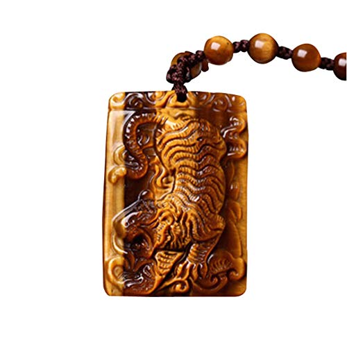 Tiger's Eye Pendant Hand Carved Energy Healing Tiger Necklace With Bead Chain Lucky Amulet Crystal Jewelry For Women Men