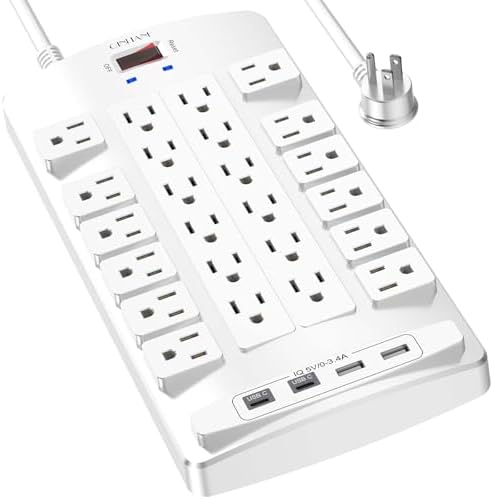 QINLIANF Surge Protector Power Strip - 6Ft Flat Plug Heavy Duty E...
