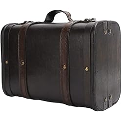 Maletas Antiguas Maleta de Madera, Maleta de Equipaje Vintage, Baúl de Almacenamiento con Correas, Caja decorativa Retro para Accesorios de Fotografía, Decoración del Hogar, Escaparate, 9.4 x 6.8 x 4.7 Pulgadas