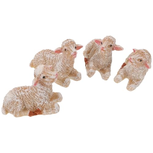 MUSISALY Figuras de Ovejas Miniatura de Resina para Jardín y Decoración Interior Set de 4 Piezas Resistentes Intemperie Adornos de Animales Compactos para Patios y Espacios Pequeños