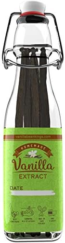 Homemade Vanilla Extract Kit | DIY | 1 Ounce of Premium Organic Madagascar Grade A Vanilla Beans 6-7 inches (Appoximately 8-10 Beans) with 8.5 oz Swing Top Glass Bottle | For Cooking and Baking