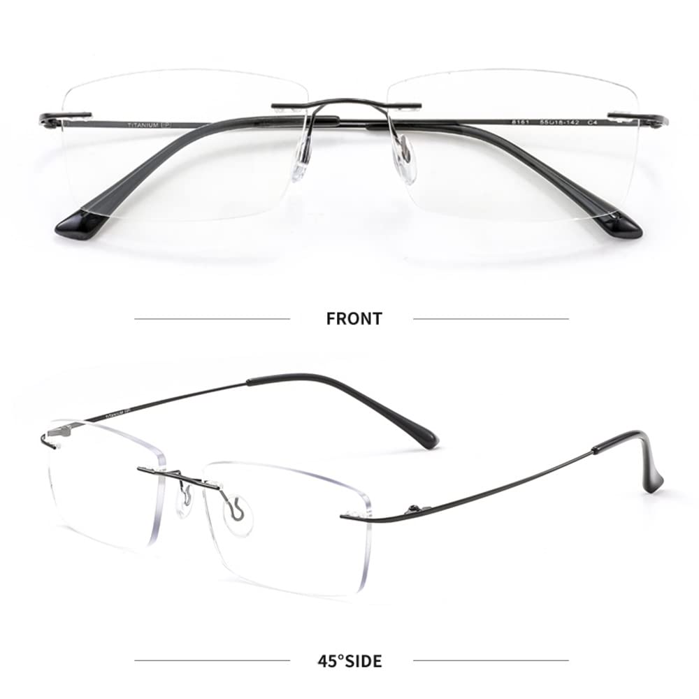 Herren Randlos Lesebrille Superleichte Lesehilfe 2.5+ Computerbrille Komfortabel Anti-blaues Licht Lesebrille HD Flexibel 100% Titan (Color : Black, Size : +1.50)