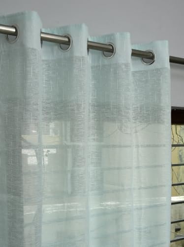 Image of Exporthub Sheer Linen Cotton Curtains for Window 5 Feet Set of 2, Aqua Blue Light Filtering Breathable Fabric Drapes for Living Room & Bedroom (EHSPR098 54)