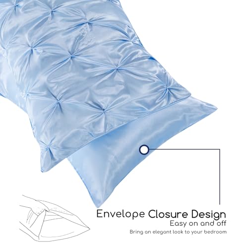 MR&HM Satin Comforter California King 7 Pieces Light Blue - Luxurious Pinch Pleat Bedding Set with Comforter, Flat Sheet, Fitted Sheet, Pillowcases & Shams, Super Silky Soft Bed Set for All Season