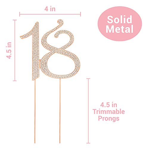 18 Cake Topper - Premium Rose Gold Metal - 18Th Birthday Party Sparkly Rhinestone Decoration Makes A Great Centerpiece - Now Protected In A Box #TOP3