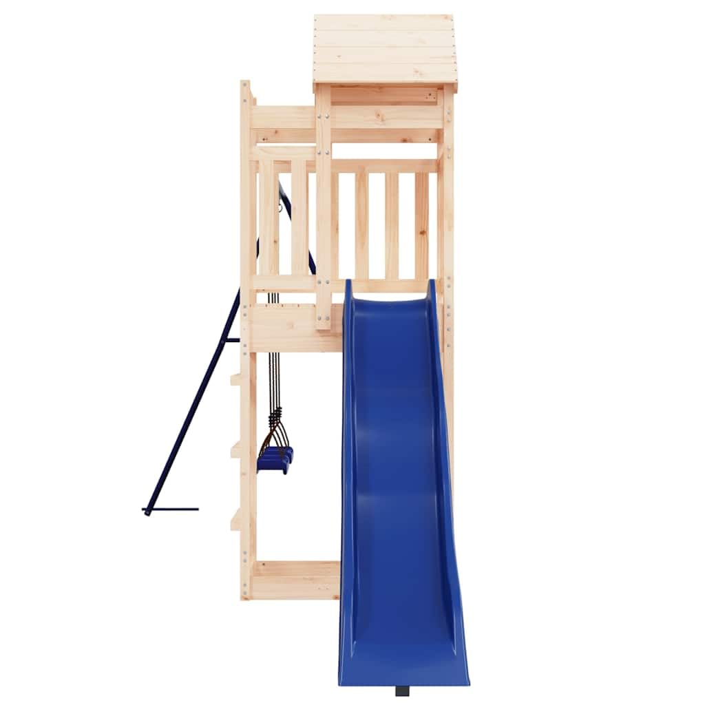 Torre da gioco in legno di pino massiccio con scivolo e doppia altalena, giocattolo da giardino per bambini dai 3 agli 8 anni, con sabbiera e struttura da arrampicata, stabile torre da