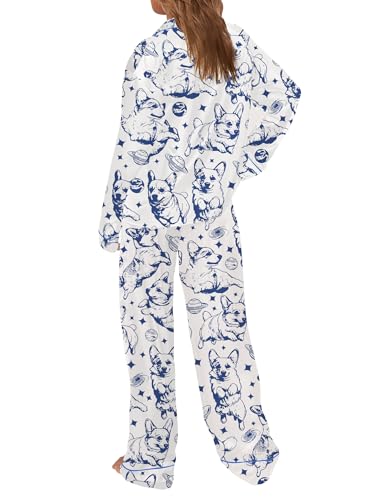 Image of SHESHOW Satin Pajamas Set for Women Set Long Sleeve Button Down Pjs Sets 2 Piece Loungewear Animal Sleepwear XS-XXL