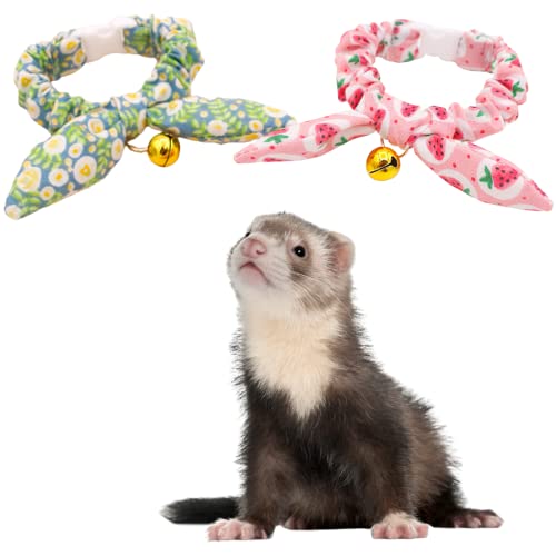 2 Pack Ferret Collar with Bell - Adjustable 4.7 to 8.7Inch Safety Quick Release Collar Adjustable Elastic Band Bunny Ears Bowtie for Ferret Rabbit Small Animal Kitten Puppy (2 Pack)