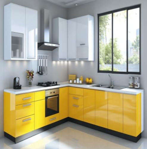 Image of ONETON Glossy Yellow Contact Paper Decorative Self Adhesive Counter Top Peel and Stick Wallpaper for Kitchen Cabinets Shelf Drawer Liner Desk Dresser (Yellow Glossy WP, 24x150 inch)