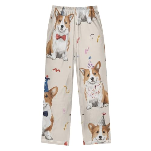 Corgi Dog Confetti Boys Long Pants Soft Trousers Elastic Waist Kids Lounge Bottoms with Pockets S-XL2