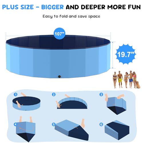 Bilibara 107'' Foldable Dog Pool, Kiddie Pool, Heavy Duty Non-Slip Plastic Pet Wading Pool for Large Dogs, Indoor and Outdoor Kids Pet Dog Bathtub - image 5