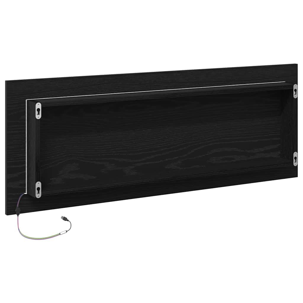 LED Badezimmerspiegel Schwarz Eichen-Optik, 100 x 8,5 x 37 cm, wandmontiert mit LED Streifen und USB 5 V, für Bad, Schminken und Rasur