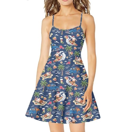 Image of Women's Spaghetti Strap Dress Summer Casual Swing Sundress Girls Beachwear Swing Mini Dress