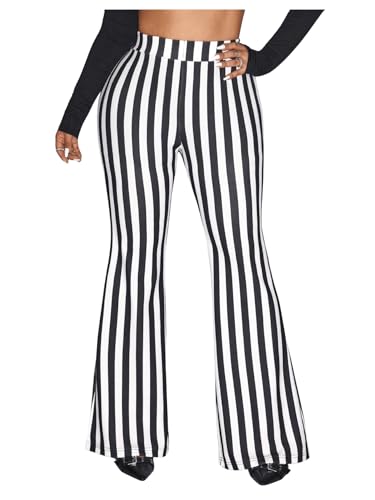 WDIRARA Women's Plus Size Striped Flare Pants Elastic Waist Bell Bottoms Pants