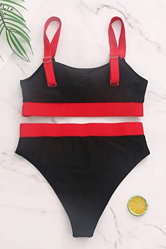 Zinpretty Women High Waisted Bikini Set Sports Color Block Swimsuit Scoop Neck Cheeky Bathing Suit #TOP5