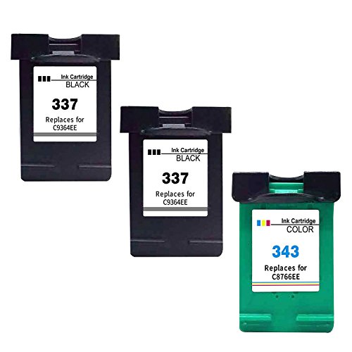 Kyansin Cartouches d'encre Remanufactured pour HP 337 HP 343 Remplacement pour 337XL 343XL Compatible pour HP Deskjet 5940 5943 D4145 D4155Photosmart 2570 2575, Paquet de 3 (2 Noir, 1 Couleur)