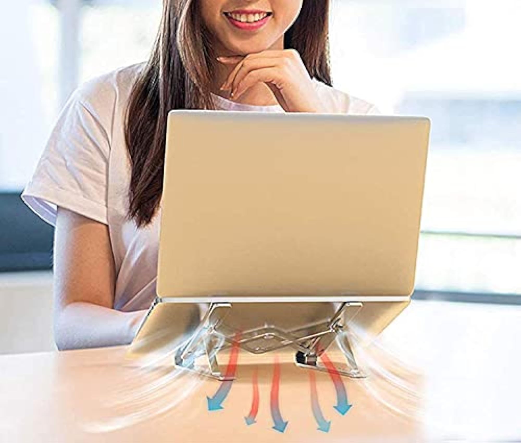 Adjustable Mesh Metal Laptop Stand, Ergonomic Cooling Tray