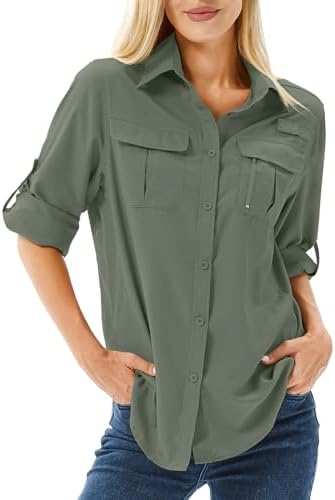 Women's UPF 50 Long Sleeve Sun Protection Shirts Safari Fishing H...
