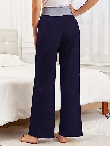 Image of iChunhua Women's Comfy Stretch Floral Print Drawstring Palazzo Wide Leg Lounge Pant