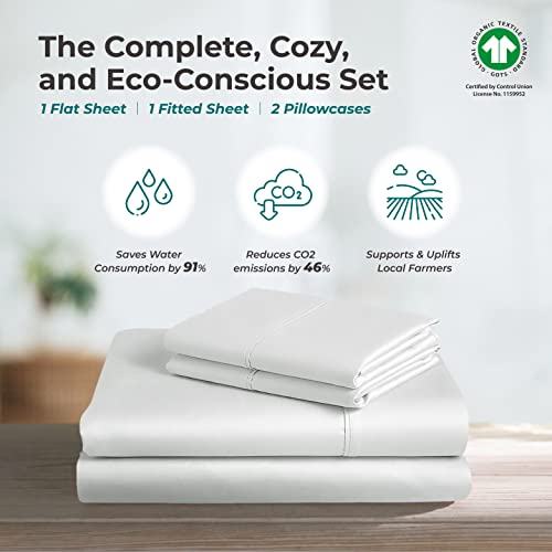 Thread Spread 100% Organic Cotton Bed Sheet Set - Crisp And Cooling Percale Weave, Soft Breathable, Eco-Friendly, 4 Piece Bedding Set, Deep Pocket With All-Around Elastic, (King, White) #TOP4
