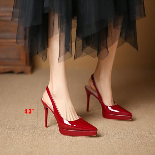 Women's Leather Pointed Toe Stiletto Slingback Pumps Sexy Platform Skinny High Heel Elastic Strap Slip On Dress Sandals For Wedding Party4