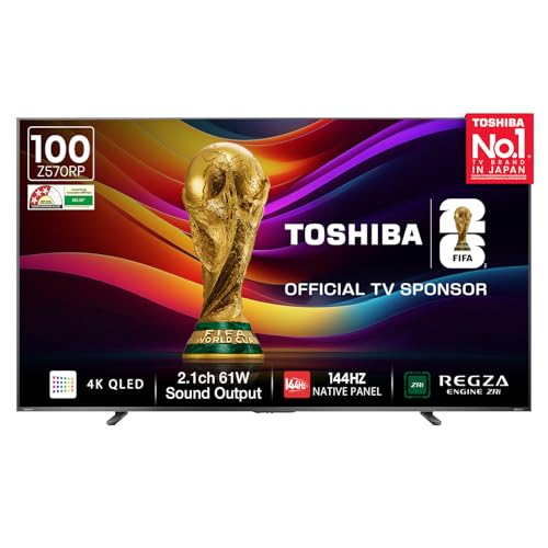Image of Toshiba 254 cm (100 Inches) 4K Ultra HD Smart QLED TV | Dolby Vision Atmos, HDR10+ | 144 Hz Panel | 2.1 CH 61W Speaker with Sub Woofer | REGZA Engine ZRi | Voice Control | VIDAA OS | 100Z570RP (Black)