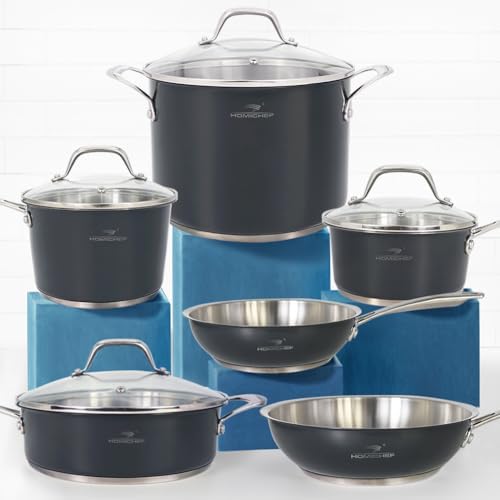 HOMICHEF 14-Piece Nickel Free Stainless Steel Cookware Set - Nickel ...