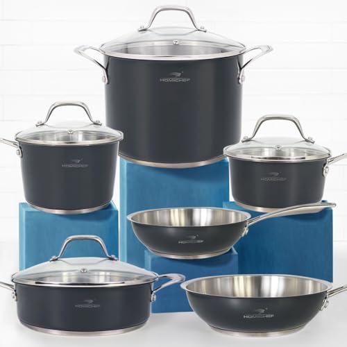 Comparison: Best Nickel Allergy Cookware 6 HOMICHEF 10-Piece Nickel Free Stainless Steel Cookware Set Navy Gray - Nickel Free Stainless Steel Pots and Pans Set - Healthy Non-Toxic Induction Cookware Sets