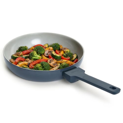 Image of Ember Cookware Arcilla Ceramic Frying Pan 24 cm | 5-Year Warranty | 75% Less Oil Usage | Lightweight, Non-Toxic Non-Stick Ceramic Frypan | Matching Handle- Gas Compatible | ISI Certified | Blue