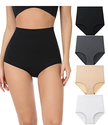 Image of wirarpa Women's Underwear Cotton Super High Waisted Briefs Stretch Full Coverage Panties 4 Pack