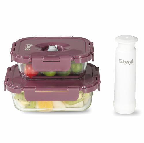 Image of Stegl Vacuum Container Set - Airtight Glass Containers with Vacuum Pump | Keeps Food Fresh 5x Longer | Microwave & Dishwasher Safe | 370 x 640