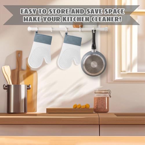 Ofenhandschuhe,2PCS Topflappen Silikon, Backofen Handschuhe eine Anti- Rutsch Oberfläche,die Innenseite ist aus Baumwolle, Handschuhe der Küche,Oven Mitts,Grau