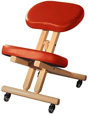 Master Massage Comfort Wooden Kneeling Chair Posture Thick Cushion Seat Office and Home Rolling Adjustable Cinnamon Color