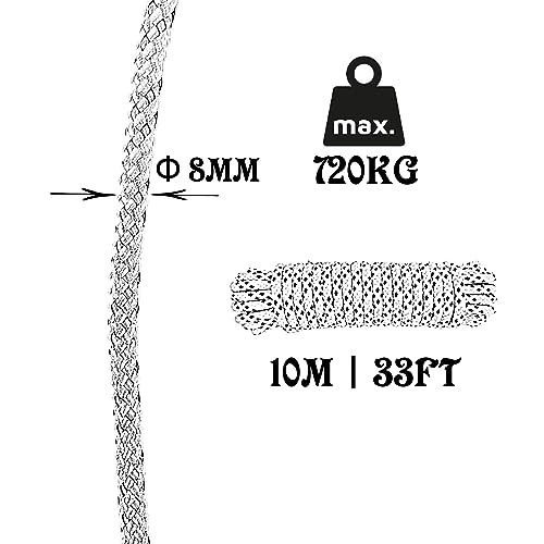 Polyester Rope Cord. Paracord. Braided High-Tenacity Nylon Cord. 8MM * 10M, Made in Spain. White with Blue - Image 3