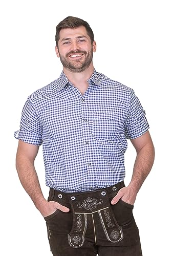 Dirndl Trachten Haus German Blue Plaid Lederhosen Longsleeve/Shortsleeve Button Down Shirt2