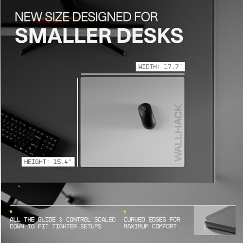 Image of Wallhack SP-004A Glass Gaming Mouse Pad, Medium 15.4x17.7 in, White | Tempered glass mousepad for FPS & esports, compact precision surface with smooth tracking & non-slip 60A silicone base.
