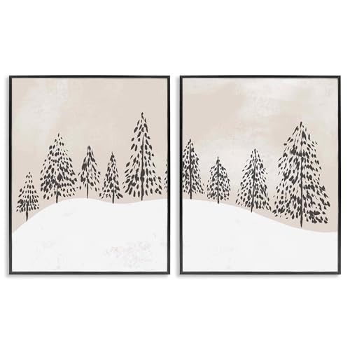 Stupell Industries 'Winter Trees Abstract Snowy Landscape', 2pc Framed Giclee Art Set 2, Black, 24 x 30 Inches, Easy to Hang and Sturdy, Made in USA, by Lil' Rue by Stupell Industries - Used condition - US$28.47