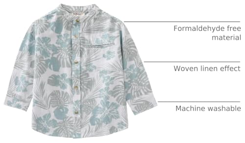 Image of MOMOLAND Little Big Boys Long Sleeve Woven Cotton Button Down Linen Design Shirt Solid Printed
