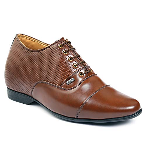 Image of BXXY 9 cm (3.5 Inch) Height Increasing Casual Shoe Oxford Lace-Up Semi Brogue l Patent Faux Leather Shoes
