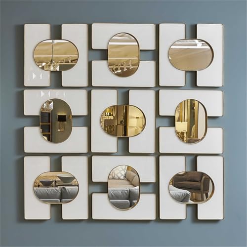 WSNCXFW Gold Wall-Mounted Mirrors, 24"X24" Large Metal Wall Art Decor, Anti-Rust Modern Iron Art Home Wall Hanging Decorative,for Home Living Room Corridor Hotel,9pcs