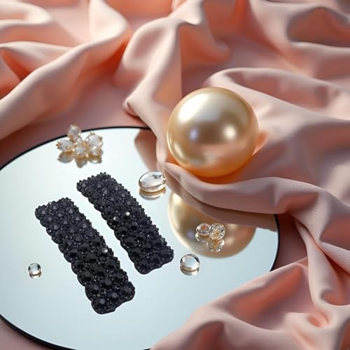 2 Pinzas para el cabello con cierre a presión y decoración de piedras negras para mujeres y niñas, diseño rectangular coreano miniatura 2